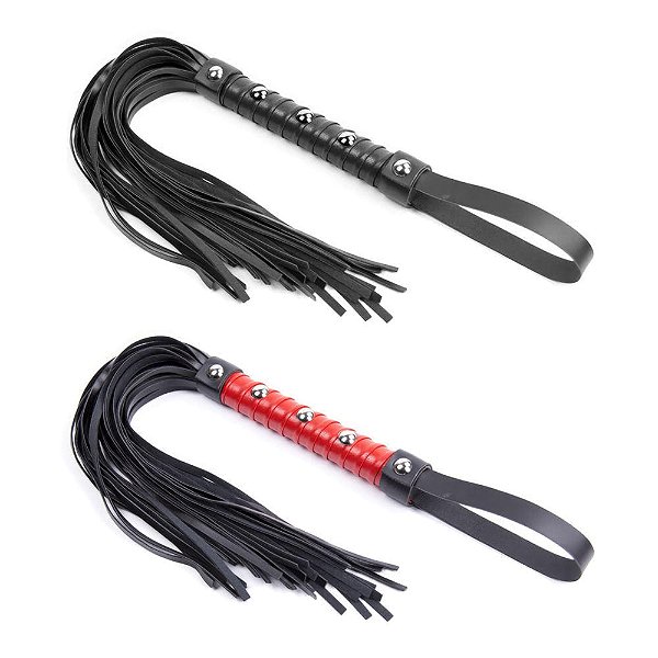 Chicote de Couro Preto com Rebites Metálicos e Design Clássico - YOUVIBE