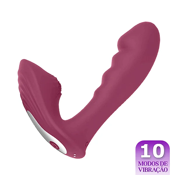 (GM-421) Vibrador Penetravel com Estimulador de Clitoris Texturizado VINHO