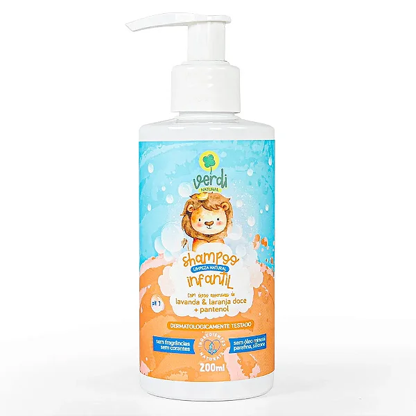 Shampoo Infantil 100% Natural com Oleos essenciais de Lavanda e Laranja doce e Pantenol 200ml - Verdi
