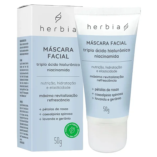 Máscara Facial Triplo Acido Hialuronico e Niacinamida 50g - Herbia