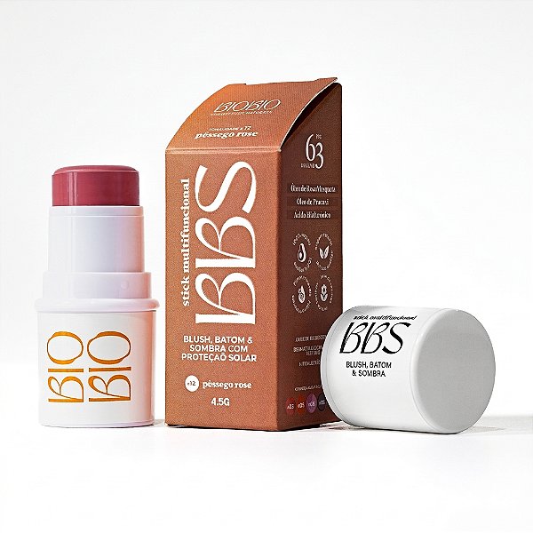 BBS 4X1 Biobio Blush, Batom E Sombra Fps 63 Pessego Rose 4,5g - Biobio