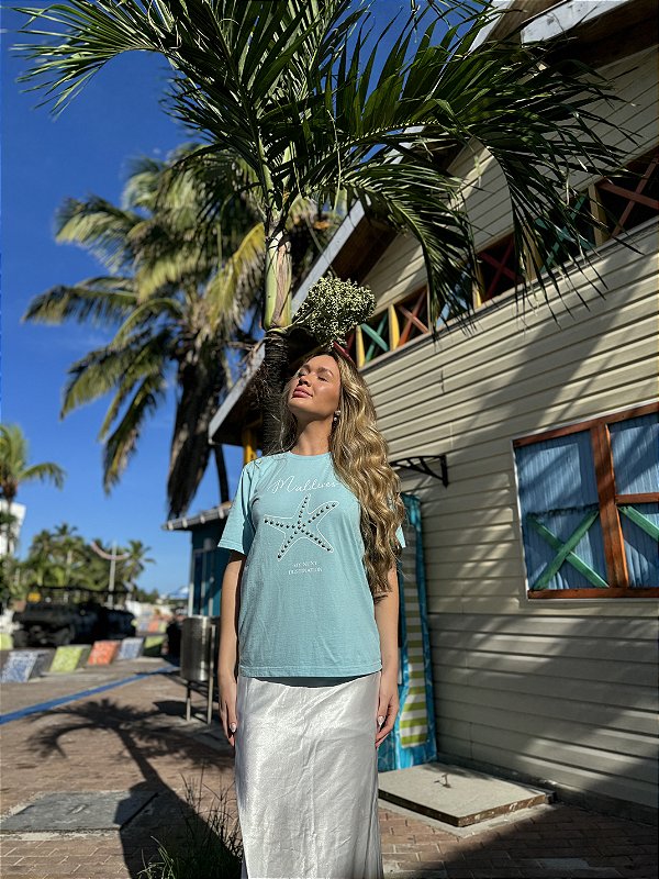 T-Shirt Maldives - Azul Candy c pérolas