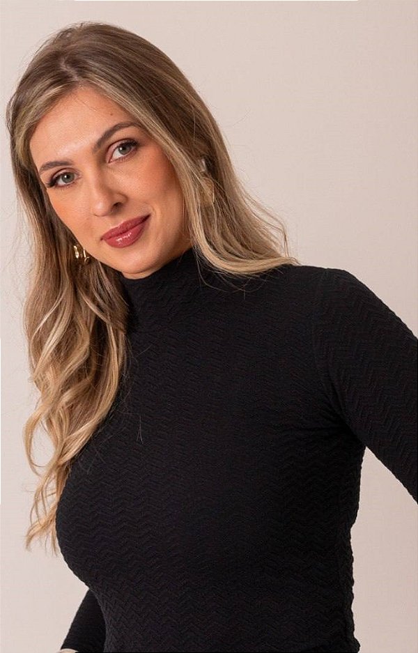 Básica Gola Alta Textura-Preto M