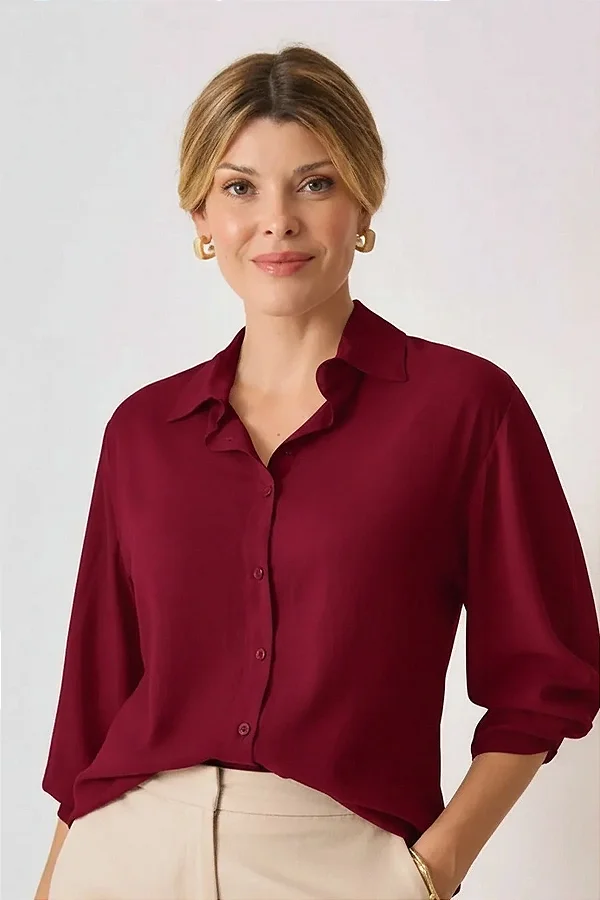 Camisa Manga Drapeada -Vinho M