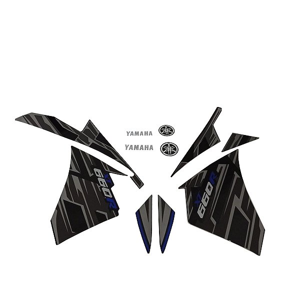 KIT FAIXA ADESIVO XT660 2015 A 2017 PRETA (XT-R AZUL) C/ BRASÃO FUNDO PRETO