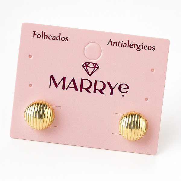 Brinco Folheado Meia Bola Riscado P