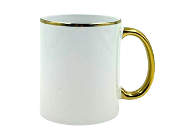 Caneca Alça e Borda Dourada