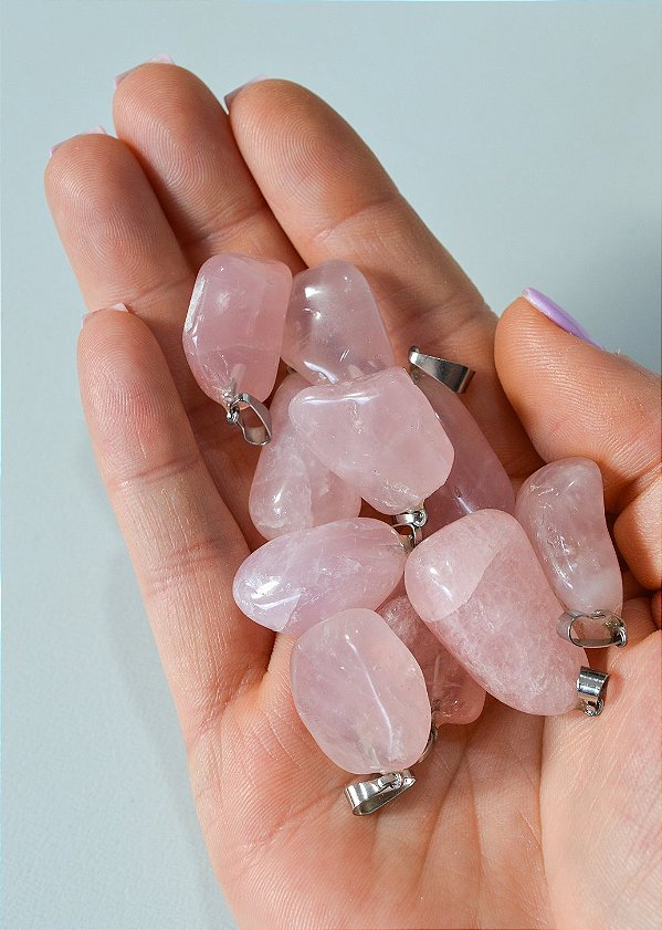 Pingente de Quartzo Rosa Rolado - Amor próprio, Perdão, Gratidão e Relacionamentos