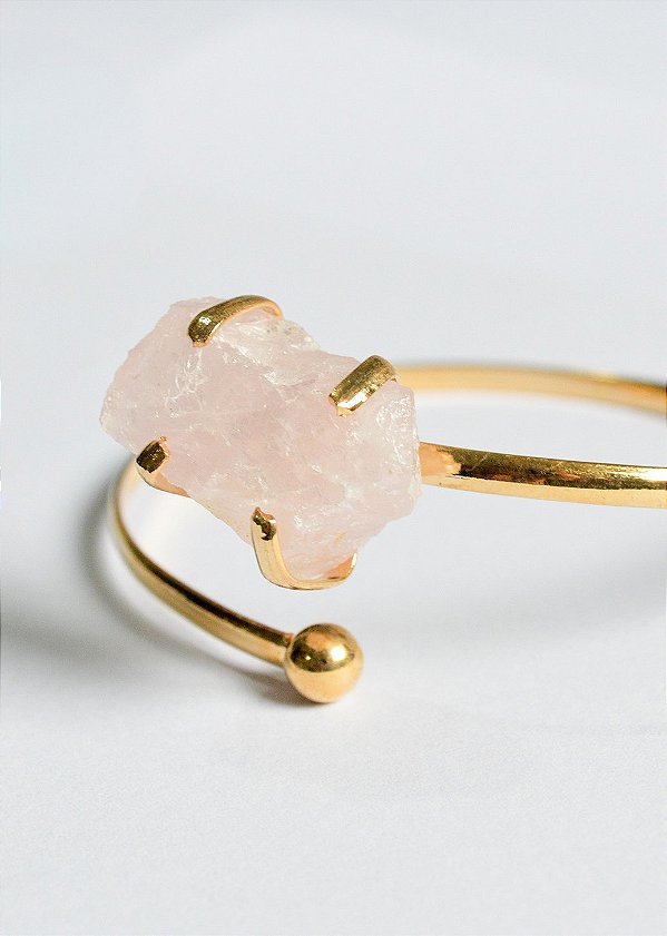 Bracelete Gaia de Quartzo Rosa Bruto Dourado - Amor, Gratidão e Autoestima