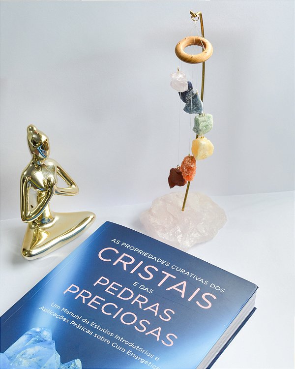 Mobile de Mesa com Pedras dos 7 Chakras - Base de Quartzo Rosa