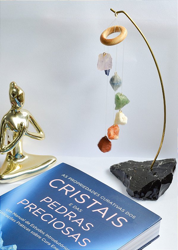 Mobile de Mesa com Pedras dos 7 Chakras - Base de Obsidiana