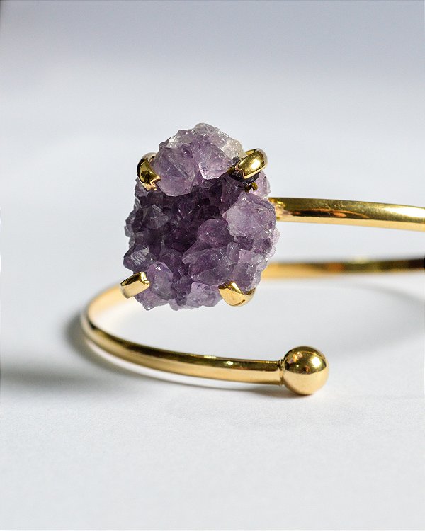 Bracelete Gaia de Drusa de Ametista Dourado - Intuição, Conexão, Espiritualidade e Eleva a Vibração