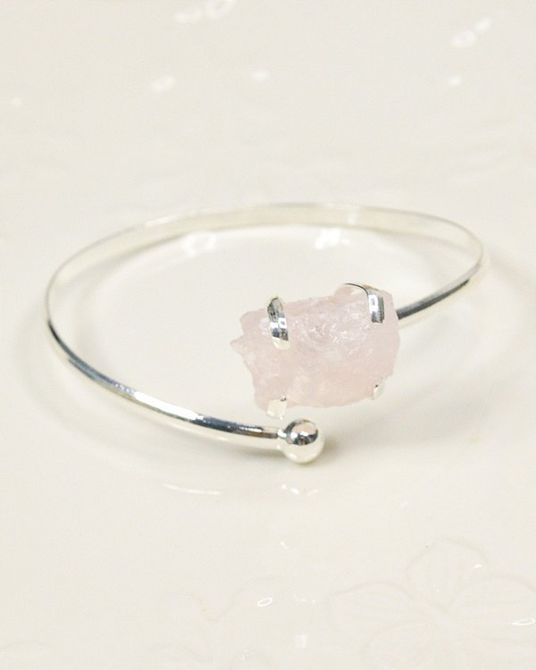 Bracelete Gaia de Quartzo Rosa Bruto Prateado - Amor, Gratidão, Relacionamentos e Autoestima