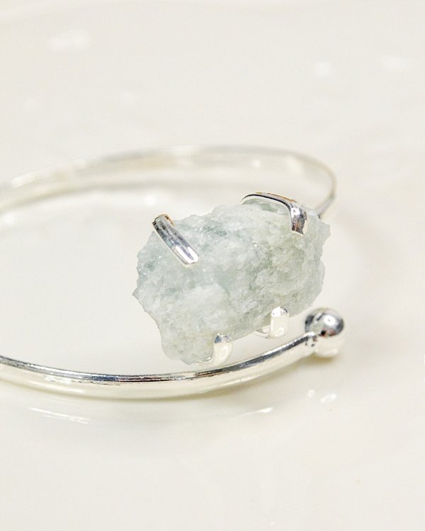 Bracelete Gaia de Água Marinha Prateado - Pedra da Ansiedade, Mal Entendidos e Protege os Pensamentos
