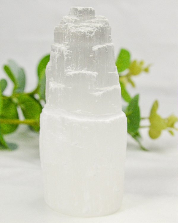Torre de Selenita 10cm - Limpeza Energética, Paz de Espírito, Cansaço Mental e Dores