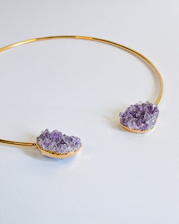 Choker Duplo Drusa de Ametista Dourado - Espiritualidade, Transmutação e Serenidade