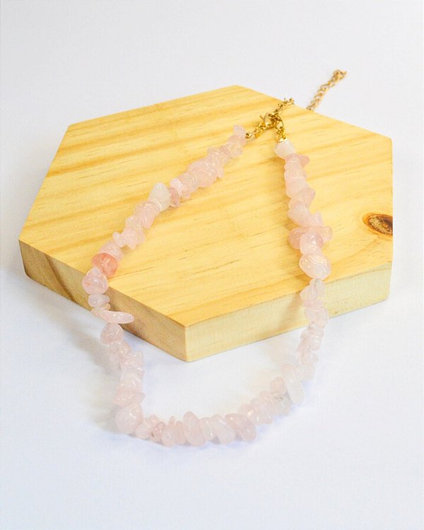 Choker de Quartzo Rosa - Amor, Cura do Coração, Amor Próprio, Perdão e Gratidão