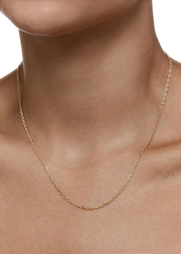 Corrente Elo Cadeado 45cm - Banho Ouro 18k