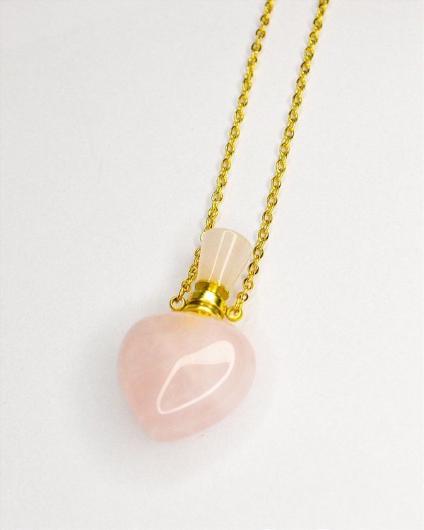 Colar Difusor de Quartzo Rosa Dourado - Autoestima, Amor e Gratidão - Aço Inoxidável