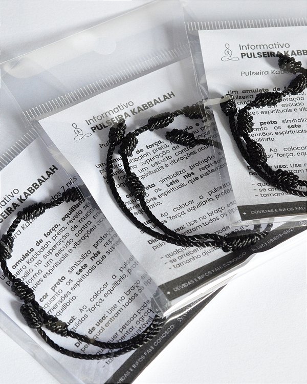 Pulseira Kabbalah dos 7 Nós Preta - Amuleto de Força, Firmeza e Proteção