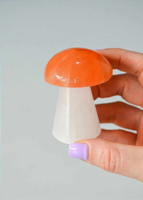 Cogumelo de Selenita Branca e Laranja - Limpeza Energética, Paz de Espírito, Cansaço Mental e Dores