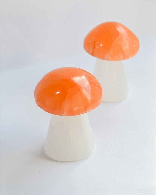 Cogumelo de Selenita Branca e Laranja - Limpeza Energética, Paz de Espírito, Cansaço Mental e Dores