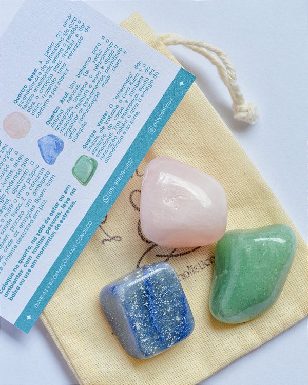Kit Saúde e Harmonia - Quartzo Rosa, Verde e Azul