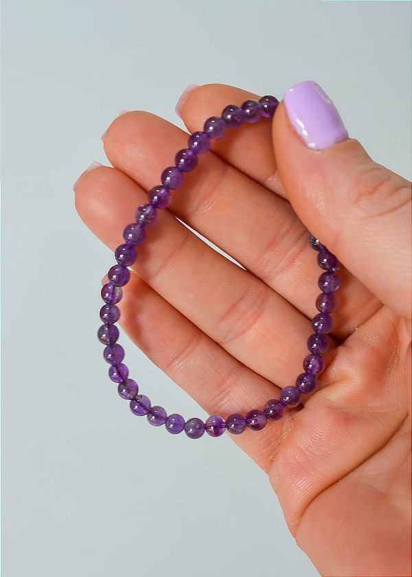 Pulseira de Ametista Redonda 4mm - Intuição, Conexão, Espiritualidade e Eleva a Vibração