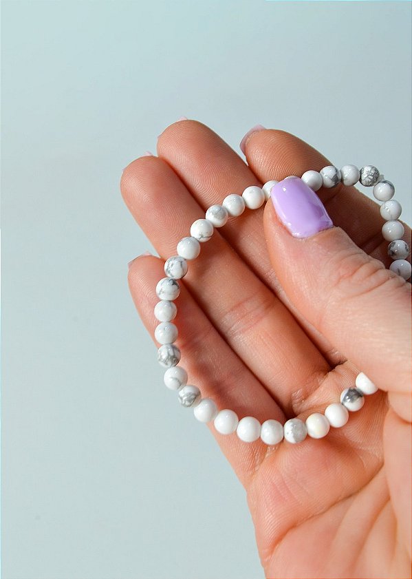 Pulseira de Howlita Redonda 4mm - Paz, Paciência e Equilíbrio de Emoções