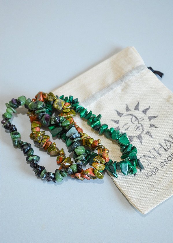Conjunto Saúde, Vitalidade e Regeneração - Malaquita, Unaquita e Zoisita com Rubi