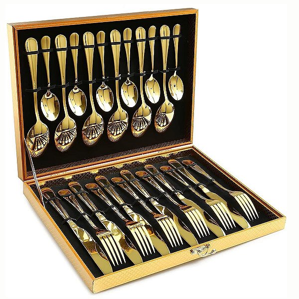 Talher Dourado 24 Peças De Luxo Sofisticado Mesa Posta