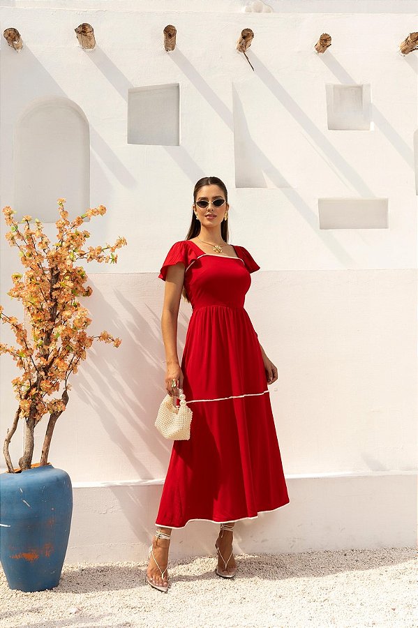Vestido Luísa - Viscolinho - Vermelho
