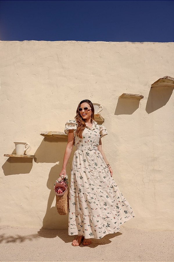 Vestido Bela - Linho - Bordado Floral