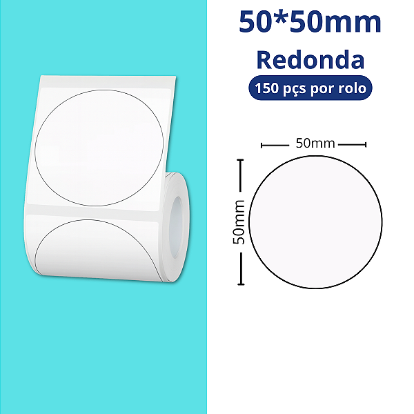 Rolo Etiqueta Niimbot Branca Redonda B1 B21 B3S 50x50 (150pçs)