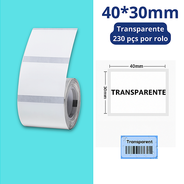 Rolo Etiqueta Niimbot Transparente B1 B21 B3S 40x30 (230pçs)