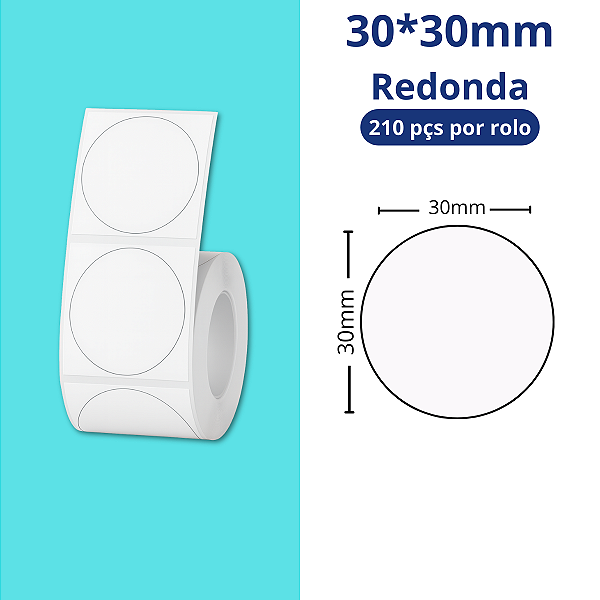 Rolo Etiqueta Niimbot Branca Redonda B1 B21 B3S 30x30 (210pçs)