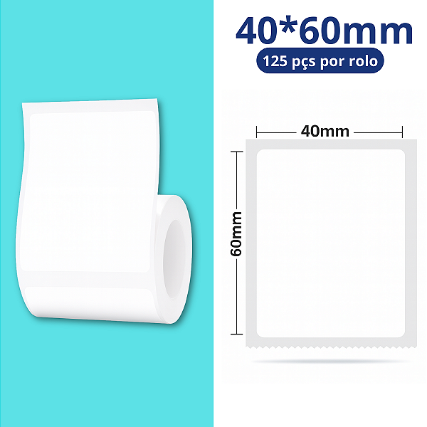 Rolo Etiqueta Niimbot Branca B1 B21 B3S 40x60 (125pçs)
