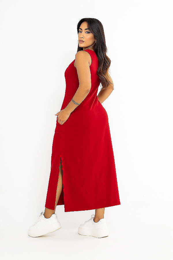 VESTIDO BASICO MISS COM BOLSO E FENDA NA LATERAL