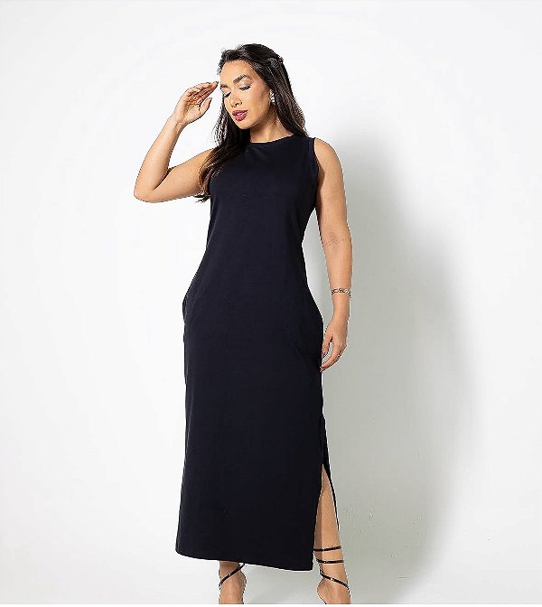 VESTIDO BASICO MISS COM BOLSO E FENDA NA LATERAL