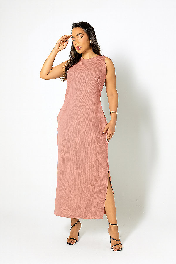 VESTIDO BASICO MISS COM BOLSO E FENDA NA LATERAL