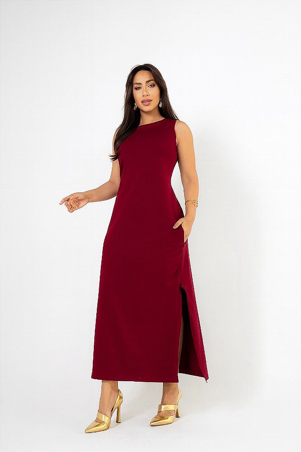 VESTIDO BASICO MISS COM BOLSO E FENDA NA LATERAL