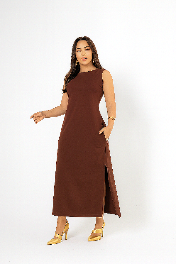 VESTIDO BASICO MISS COM BOLSO E FENDA NA LATERAL