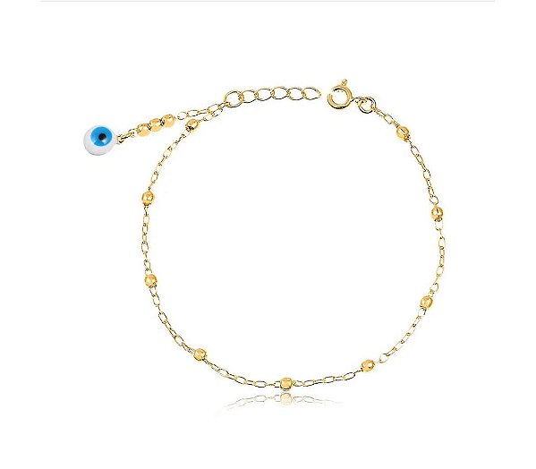 PULSEIRA BOLINHAS COM OLHO GREGO FOLHEADA A OURO