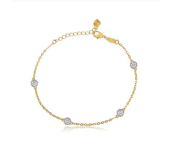 PULSEIRA PONTOS DE LUZ COM PEDRAS DE ZIRCONIA FOLHEADA A OURO