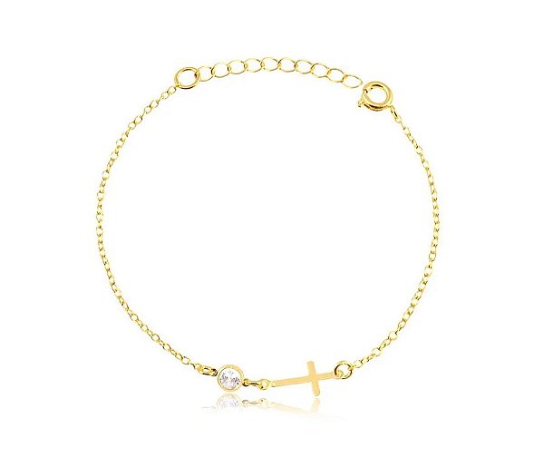 PULSEIRA CRUZ COM PONTO DE LUZ FOLHEADA A OURO