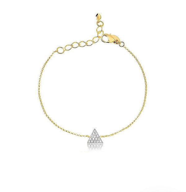 PULSEIRA TRIANGULO PEQUENO COM PEDRAS DE ZIRCÔNIAS FOLHEADA A OURO