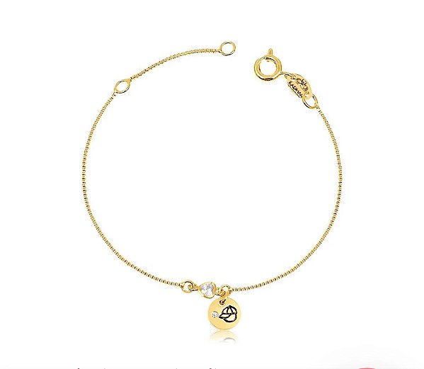 PULSEIRA MALHA VENEZIANA COM PONTO DE LUZ E PINGENTE MENINO COM RESINA FOLHEADA A OURO