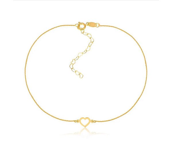 TORNOZELEIRA COM CORAÇÃO VAZADO FOLHEAD A OURO