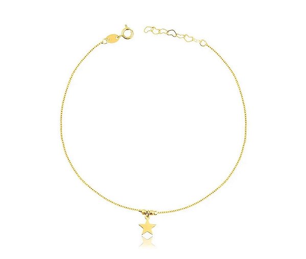 TORNOZELEIRA COM DUAS BOLINHAS + ESTRELA FOLHEADA A OURO