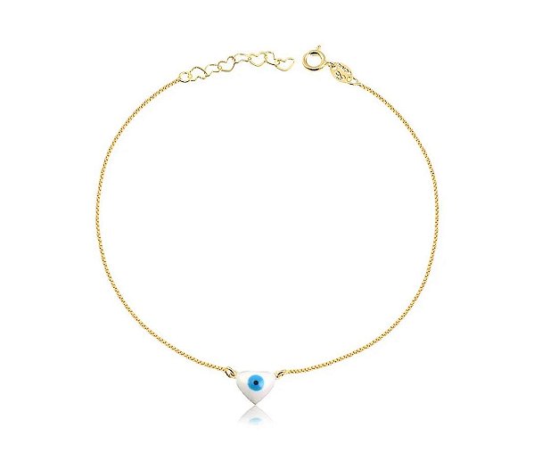 TORNOZELEIRA MALHA VENEZIANA COM OLHO GREGO FOLHEADA A OURO